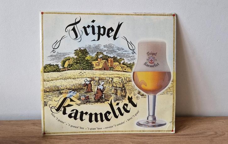 Tripel Karmeliet bierreclamebord — Landelijk tafereel, Verzamelen, Biermerken, Gebruikt, Reclamebord, Plaat of Schild, Overige merken