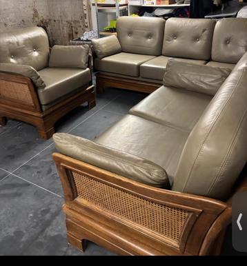 salon en cuir, Huis en Inrichting, Ophalen, Leer, Zo goed als nieuw, Rechte bank