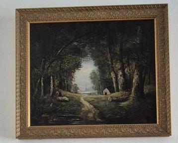 Peinture a l'huile sur toile , paysage de forêt beschikbaar voor biedingen