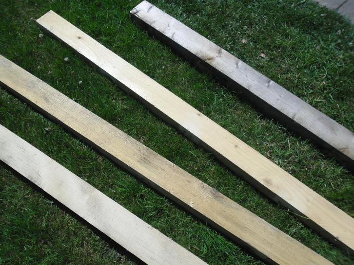 balken div. lengtes, breedtes  en diktes ; 44 stuks, Doe-het-zelf en Bouw, Hout en Planken, Zo goed als nieuw, Vuren, 50 mm of meer