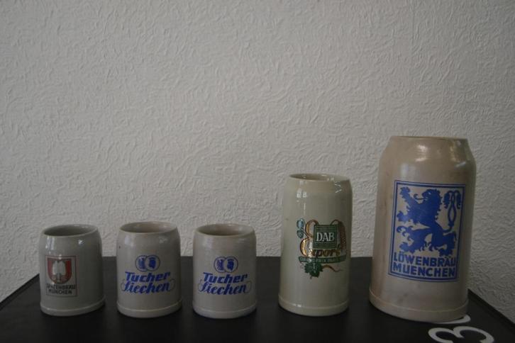 Oudere stenen bierpotten, grote en kleinere, Verzamelen, Glas en Drinkglazen, Gebruikt, Bierglas, Ophalen