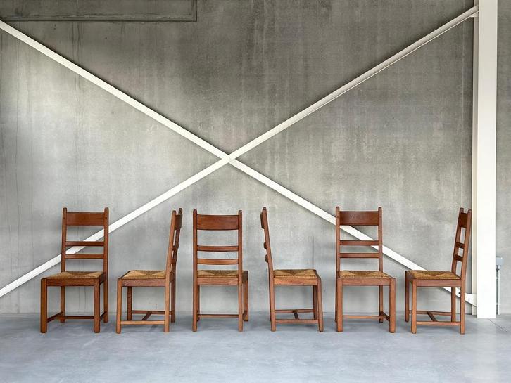 Set van zes brutalistische eetkamerstoelen, ca 1980’s, Antiquités & Art, Antiquités | Meubles | Chaises & Canapés, Enlèvement