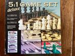 5 in 1 Houten bordspellen de luxe, Drie of vier spelers, Verzenden, Nieuw