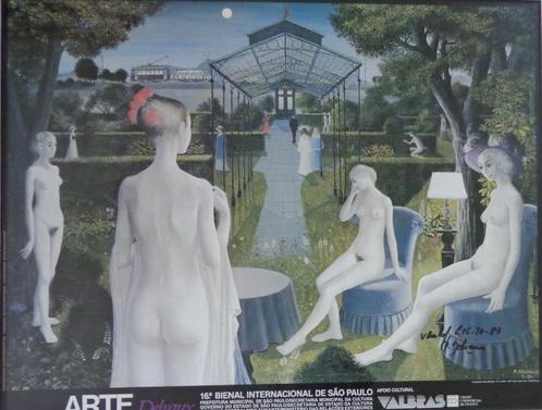PAUL DELVAUX / LE JARDIN / KLEUROFFSET / 66x83cm / KADER SIG, Antiek en Kunst, Kunst | Litho's en Zeefdrukken, Ophalen