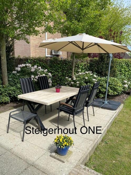 Steigerhout tuintafel tafel ijzer onderstel gratis levering, Jardin & Terrasse, Tables de jardin, Neuf, Bois, Enlèvement ou Envoi