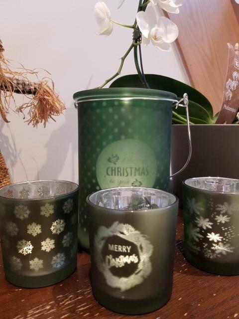 Set glazen theelichten, Huis en Inrichting, Woonaccessoires | Kandelaars en Kaarsen, Nieuw, Rood, Groen, Ophalen