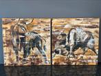 Couple de peintures de taureaux modernes - Mk Art, Enlèvement ou Envoi