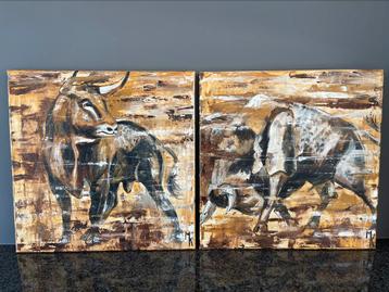 Couple de peintures de taureaux modernes - Mk Art
