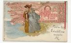 1899 postcard art deco emilio paggiaro expo 1899 venetie, Culture et Média, Affranchie, Envoi, Avant 1920