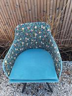 Trendy blauwe stoelen (4) in velvet en bedrukte stof, Comme neuf, Enlèvement ou Envoi, Tissus