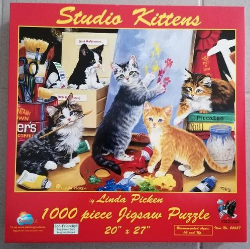 Puzzel SunsOut, "Studio Kittens" - 1000 stukjes, Hobby en Vrije tijd, Denksport en Puzzels, Zo goed als nieuw, Ophalen of Verzenden