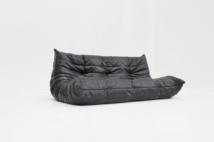 Canapé 3 places en cuir noir Vintage Togo Ligne Roset, Antiquités & Art, Antiquités | Meubles | Chaises & Canapés, Enlèvement