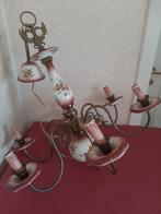 Vintage porseleinen kroonluchter met bloemenmotief – 6-armig, Huis en Inrichting, Lampen | Kroonluchters, Ophalen of Verzenden