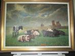 Schilderij "Koeien in landschap met boten", Ophalen of Verzenden