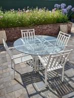 Metalen tuintafel met stoelen, Tuin en Terras, Ophalen, Zo goed als nieuw, Rond, Metaal
