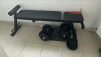 Banc musculation + 2 altères + 46kg TBE, Utilisé