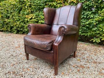 Echt schaapsleren luxe Oorfauteuil, originele goede staat.  disponible aux enchères