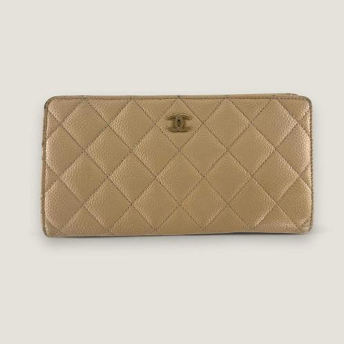 Chanel portemonnee beige caviar, Handtassen en Accessoires, Portemonnees, Gebruikt, Overige merken, Beige, Leder, Ophalen of Verzenden