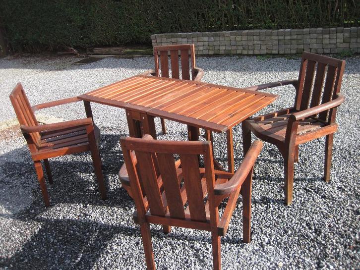 tuinset, Tuin en Terras, Tuinsets en Loungesets, Gebruikt, Tuinset, Teakhout, 4 zitplaatsen, Eettafel, Stoel, Ophalen