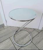 Ronde bijzettafel in chroom en melkglas, Huis en Inrichting, Tafels | Bijzettafels, Ophalen, Zo goed als nieuw