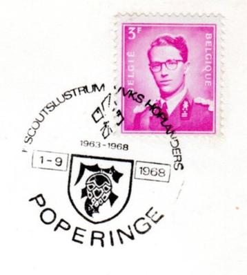 België :1-9-1968: Geïllustreerde stempel #@ POPERINGE @#, Met envelop, Frankeerzegel, Ophalen of Verzenden, Gestempeld