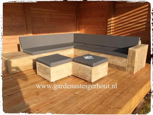 Steigerhout loungeset hoekbank tuinzetel loungebank promo!, Jardin & Terrasse, Ensembles de jardin, Sets de jardin, Bois d'échafaudage