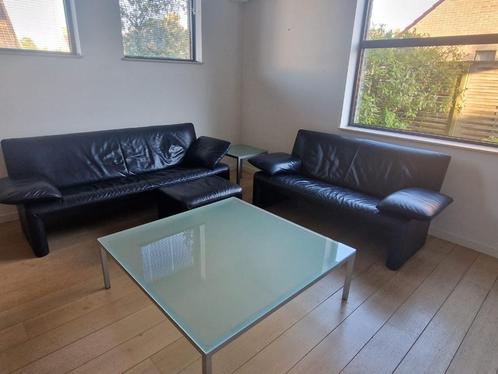 JORI lederen design salon (3-zit + 2,5-zit + poef), Huis en Inrichting, Fauteuils, Gebruikt, Leer, 125 cm of meer, 75 tot 100 cm