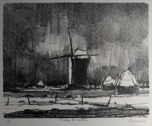 Vic Dooms - lithographie - moulin à Latem, Antiquités & Art, Art | Lithographies & Sérigraphies, Enlèvement ou Envoi