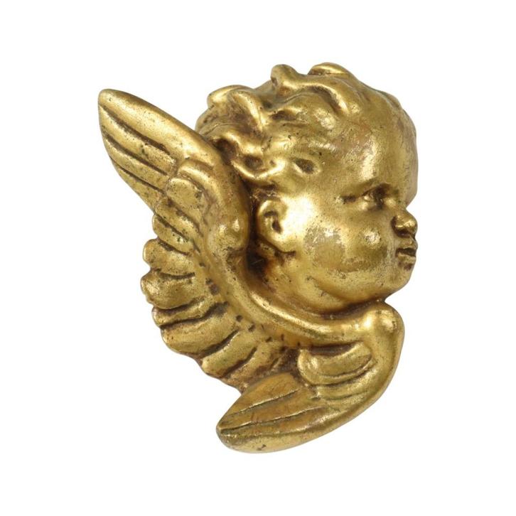 Engel Cherubijn Kopje Verguld Gips Gouden Muurdecoratie 17cm, Verzamelen, Beelden en Beeldjes, Gebruikt, Religie, Ophalen of Verzenden
