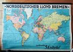 NORDDEUTSCHER LLOYD Bremen Wereldmap op doek met ophanglint, Ophalen, Overige typen, Zo goed als nieuw, 1800 tot 2000