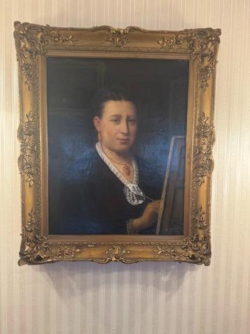 Portret van een dame die schildert. beschikbaar voor biedingen