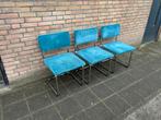 3 & 4 Ribstof Stoelen met Chrome Buisframe, Ophalen, Gebruikt, Blauw, Stof