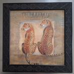 2 luipaarden in kader achter glas, Minder dan 50 cm, Ophalen of Verzenden, Zo goed als nieuw, Minder dan 50 cm