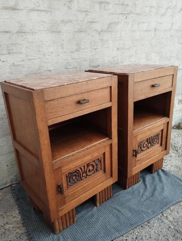 Zware art deco nachtkastjes met roze marmer....0478028005 beschikbaar voor biedingen
