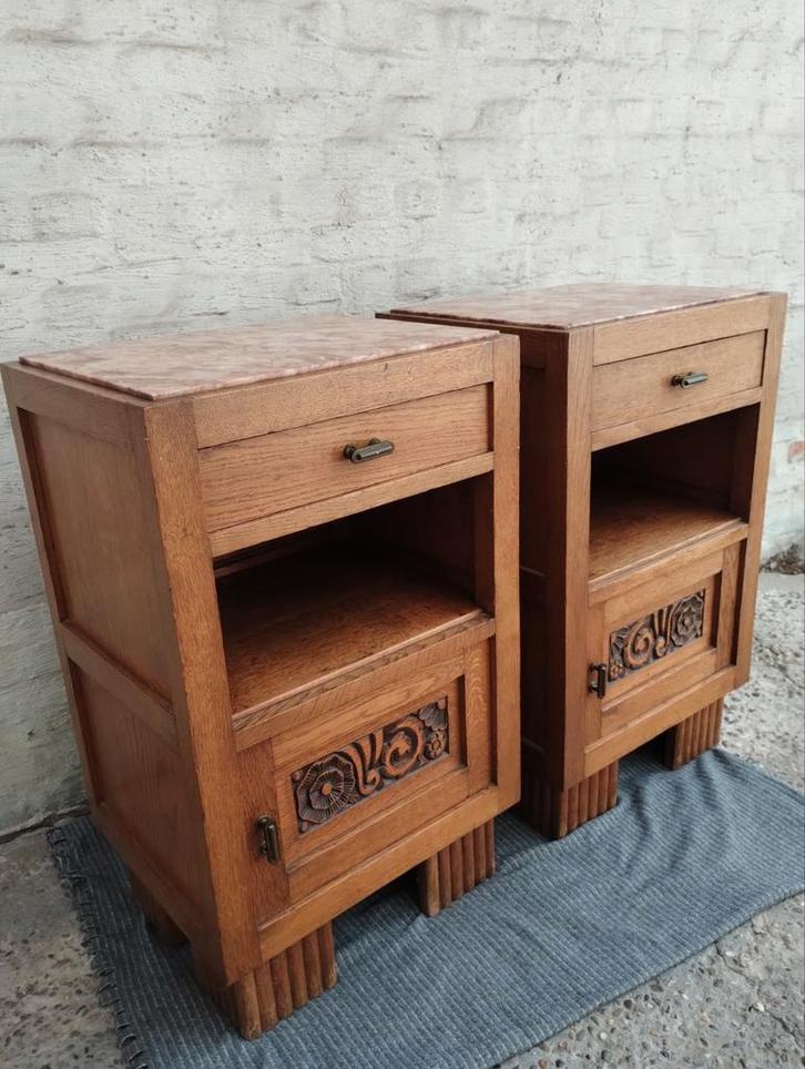 Zware art deco nachtkastjes met roze marmer....0478028005, Huis en Inrichting, Slaapkamer | Nachtkastjes, Zo goed als nieuw, Ophalen of Verzenden