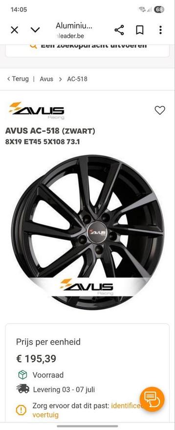 Avus AC-518 / 19"/  5x108 / 4 velgen met band (hankook 235/3 beschikbaar voor biedingen