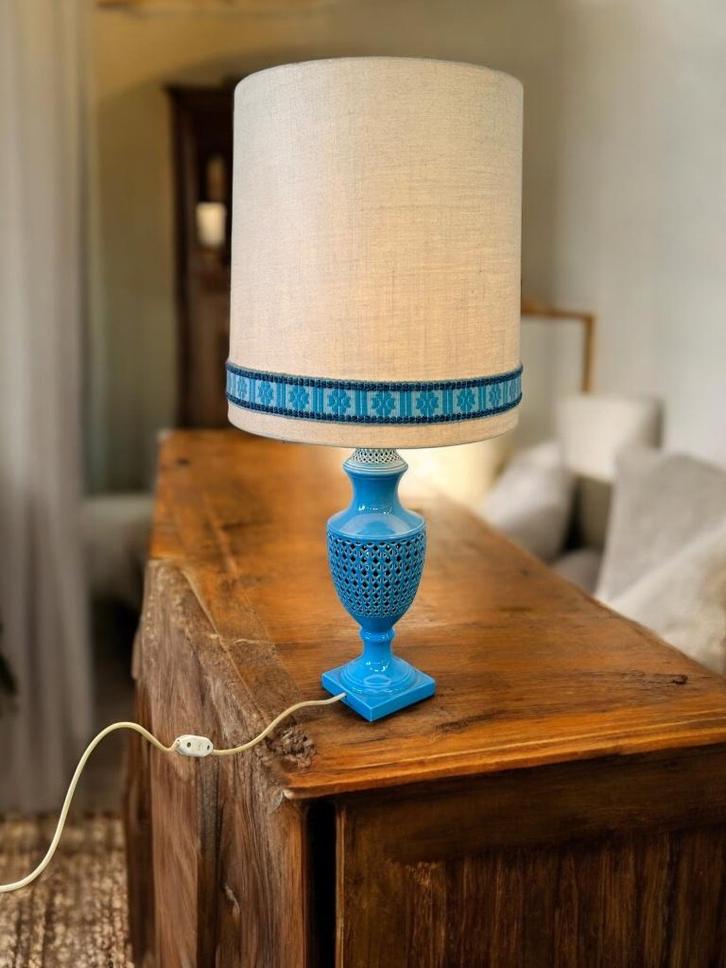 vintage hoge blauwe keramieken tafellamp / lampadaire, Antiek en Kunst, Curiosa en Brocante, Ophalen of Verzenden