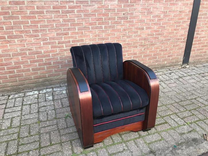 Art Deco Fauteuil, Huis en Inrichting, Fauteuils, Gebruikt, Hout, Stof, 75 tot 100 cm, 75 tot 100 cm, Ophalen