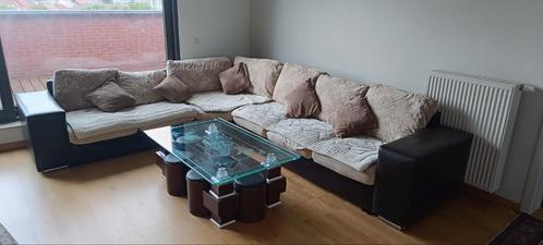 Hoekzetel + Tafel + 4 Zitpoefs, Huis en Inrichting, Zetels | Complete zithoeken, Gebruikt, Ophalen