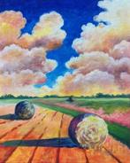 "Bright Haystacks" (painting by Kuijken, 24x30 cm), Ophalen of Verzenden