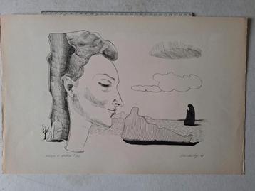 Litho van Claude Lyr "masque et statues" uit 1965 beschikbaar voor biedingen