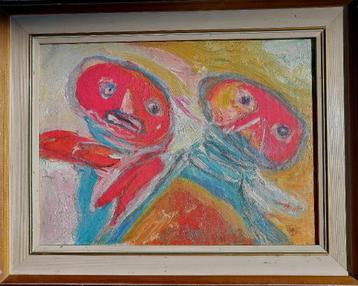 C.K. Appel ' 69 " 2 Heads " olieverf 30 x 40 cm beschikbaar voor biedingen