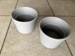 lot de 2 pots ronds en terre cuite - gris clair mat - Propre, Comme neuf, Intérieur, Autres matériaux, Rond