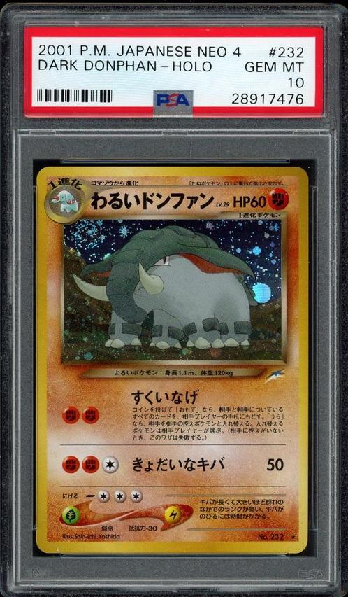Dark Donphan Holo PSA 10 - #232 - Japanese Neo 2000, Hobby en Vrije tijd, Verzamelkaartspellen | Pokémon, Zo goed als nieuw, Losse kaart