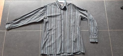 Hatico blauw-zwart-bruin hemd met streepjes, Kleding | Heren, Overhemden, Gedragen, Halswijdte 39/40 (M), Blauw, Ophalen of Verzenden
