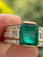 Bague en or 18 k avec émeraude et diamants naturels., Bijoux, Sacs & Beauté, Bagues, Comme neuf, Or, Or