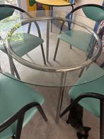 Ronde glazen tafel, Huis en Inrichting, Ophalen, Gebruikt, 50 tot 100 cm, 100 tot 150 cm