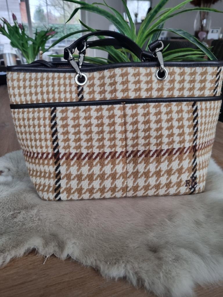 Ralph Lauren vintage tas 90s Houndstooth, Ophalen, Zo goed als nieuw, Bruin, Handtas