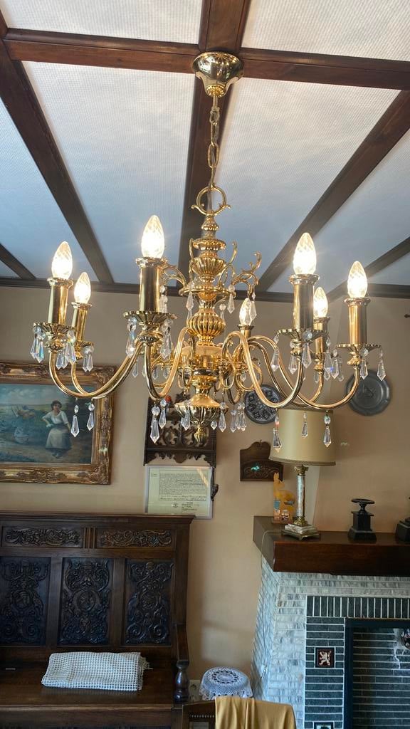 Lustre en cuivre avec cloches en cristal, Enlèvement, Comme neuf