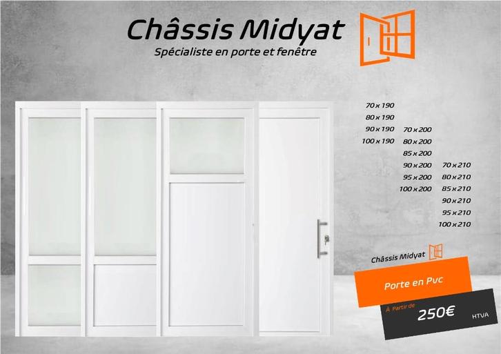 Porte Pvc GRAND STOCK DISPONIBLE 250€, Doe-het-zelf en Bouw, Deuren en Vliegenramen, Nieuw, Buitendeur, 200 tot 215 cm, 80 tot 100 cm